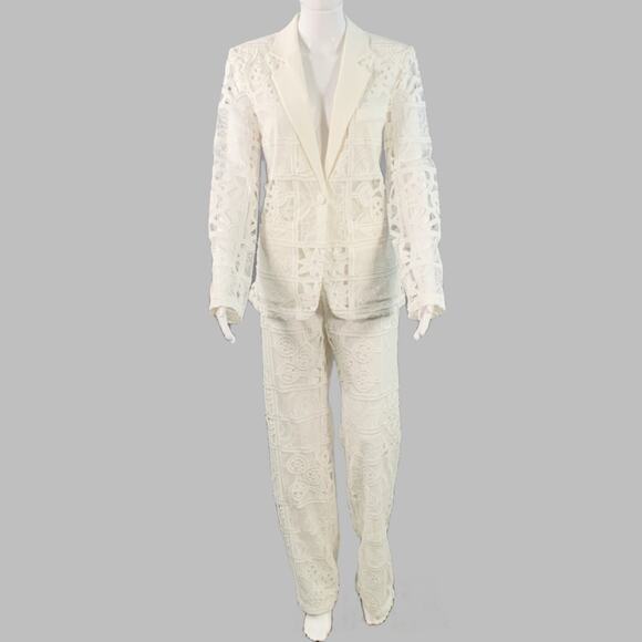ALEXIS Size M Cream Polyester Cotton Lace Notch Lapel Pantsuit - Picture 3 of 10